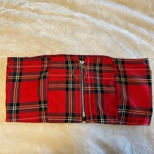 Red HOT plaid tube top with front O zip 🔥🔥🔥🔥